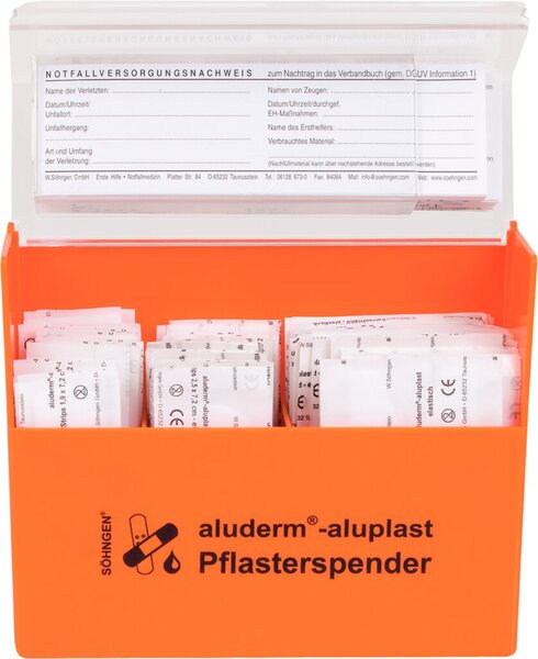 Pflasterspender orange aluderm®-aluplast gefüllt mit Pflasterspender orange aluderm®-aluplast gefüllt mit