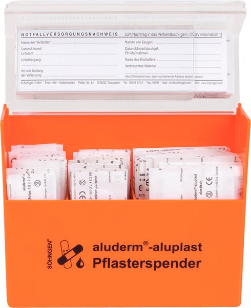 Pflasterspender orange aluderm®-aluplast gefüllt mit