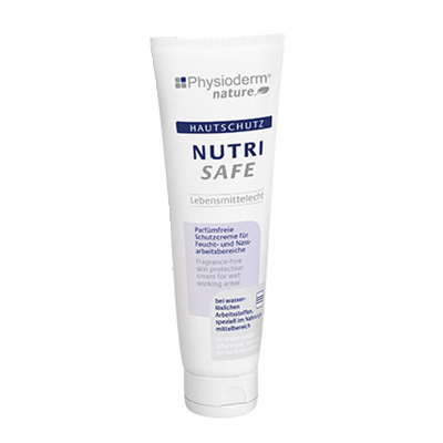 Physioderm® NUTRI SAFE | 100 ml Hautschutzcreme beim Umgang mit wasserlöslichen Arbeitstoffen, speziell im Nahrungsmittelbereich Physioderm® NUTRI SAFE | 100 ml Hautschutzcreme beim Umgang mit wasserlöslichen Arbeitstoffen, speziell im Nahrungsmittelbereich