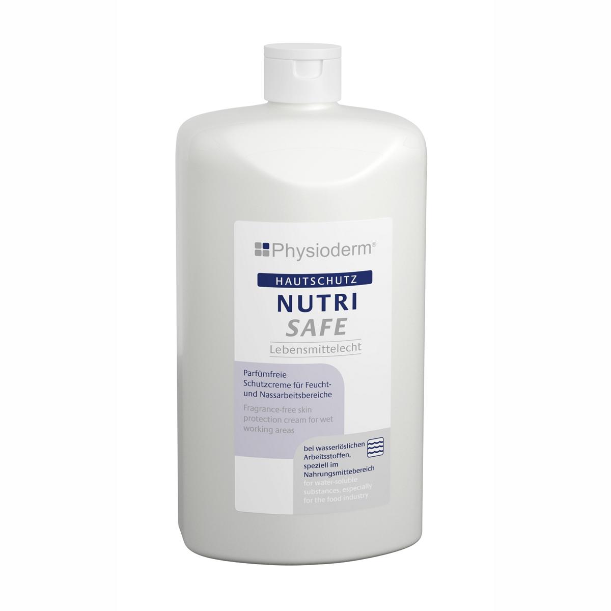 Physioderm® NUTRI SAFE | 500 ml Euroflasche Hautschutzcreme beim Umgang mit wasserlöslichen Arbeitstoffen, speziell im Nahrungsmittelbereich passend für Eurospender Kunststoff und Metall 500 ml und Saraya ADS (70457)
