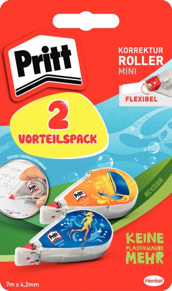 Pritt Korrekturroller Mini, 2er Pack Einweg mit Schutzkappe