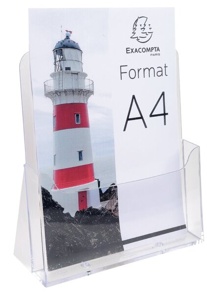Prospekthalter A4 glasklar, 1 Fach hochformat, aus einem Guss gefertigt Prospekthalter A4 glasklar, 1 Fach hochformat, aus einem Guss gefertigt