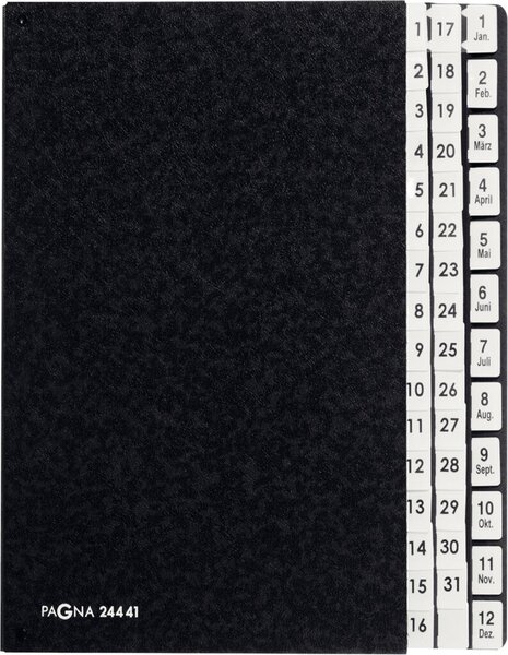 Pultordner 1-12+1-31 schwarz Einband aus Hartpappe mit