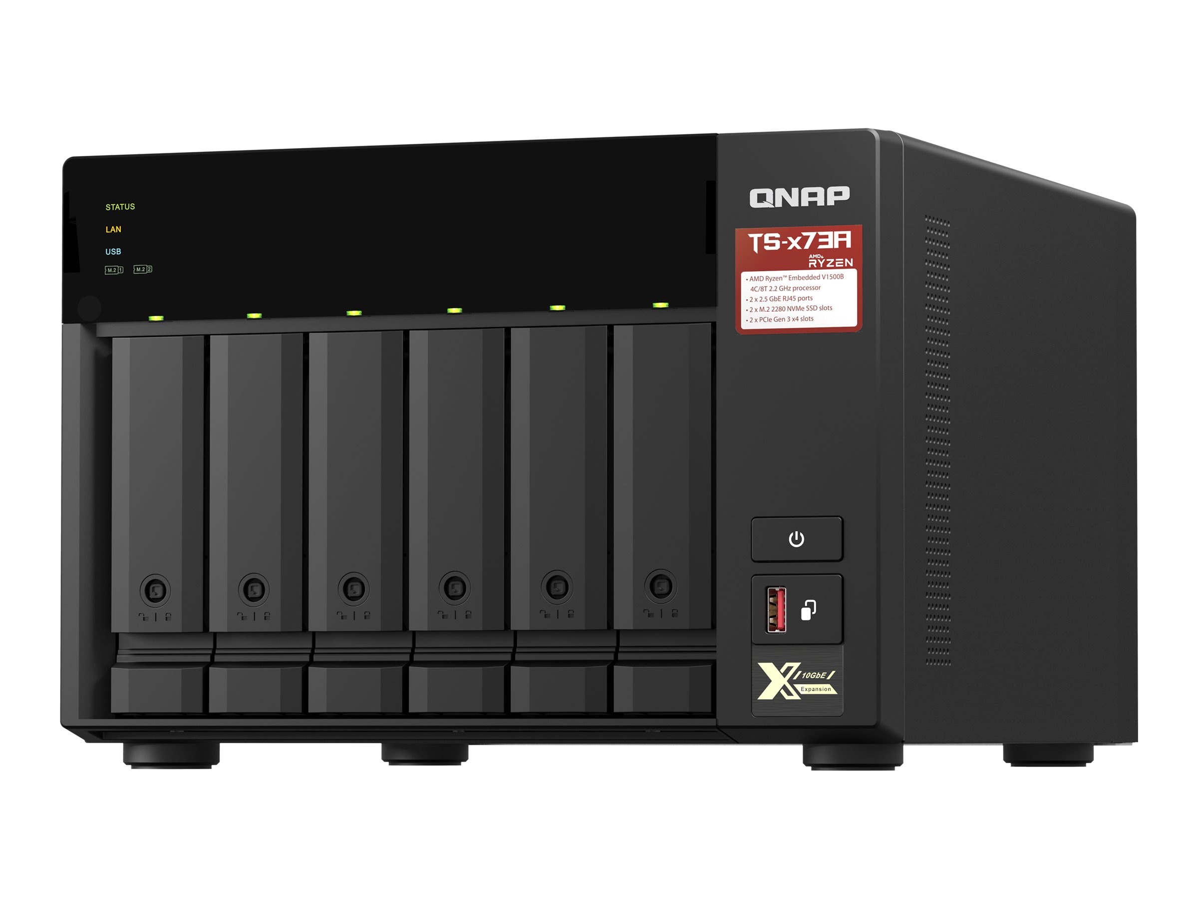 QNAP 6-bay NAS AMD Ryzen Embedded V1500B 2.2GHz 8GB 6xSATA 6Gb/s bays 2xM.2 NVM