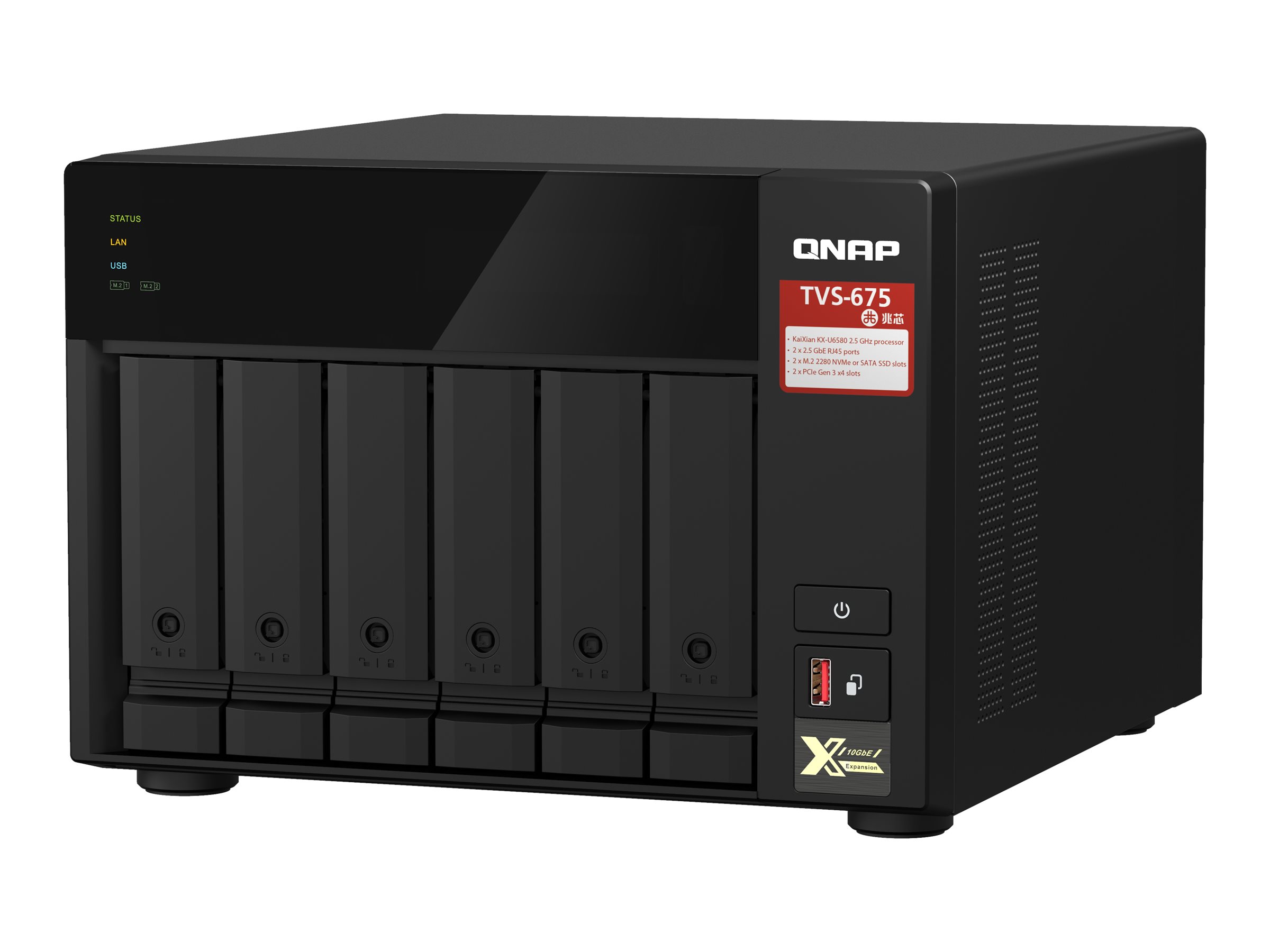 QNAP TVS-675-8G 6-bay NAS KX-U6580 8C/8T 2.5GHz 8GB 6xSATA 6Gb/s bays 2xM.2 NVM