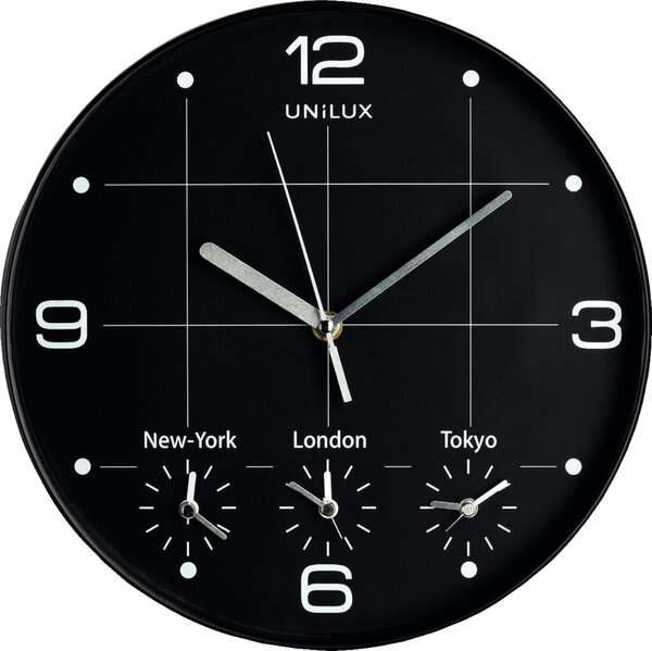 Quarz-Wanduhr "On Time", schwarz, Ø 30,5 cm, 4 verschiedene Zeitzonen