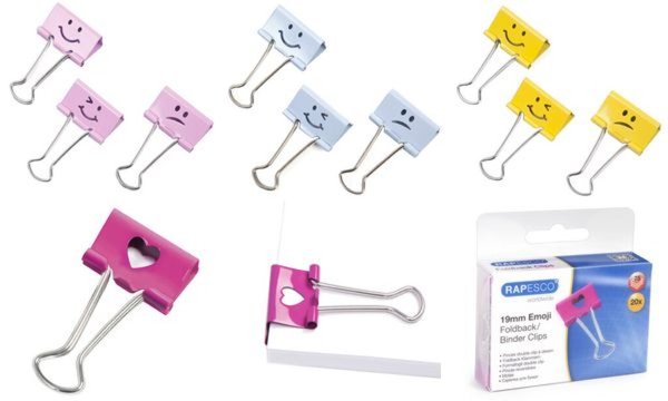 RAPESCO Foldback-Klammern, (B)19 mm , rosa, Emoji (65800172)