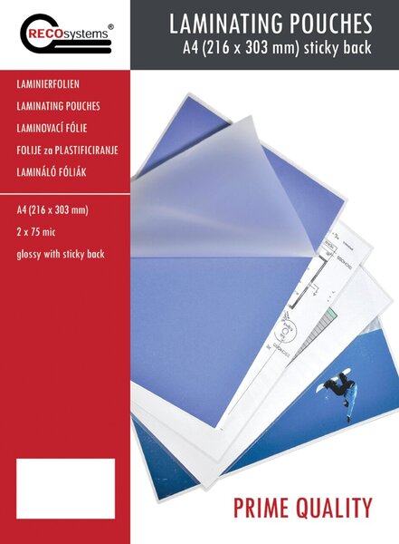 Laminierfolien A4, selbstkleb. Format: 216x303 mm