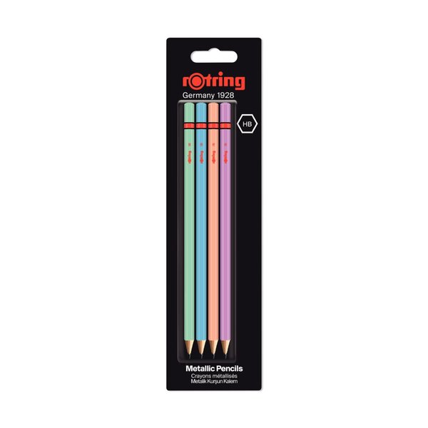 ROTRING Bleistift METALLIC PRO HB (grün,blau,orange,lila)4er Blister