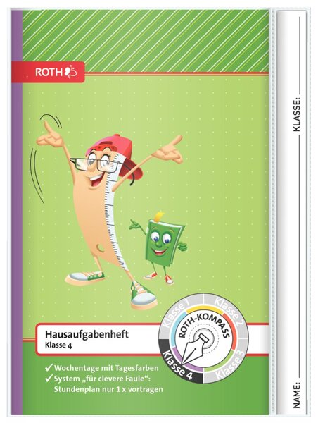 Hausaufgabenheft A5, Klasse 4 Umschlag, 8 Ersatzstundenpläne,