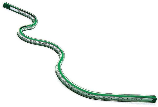 Kurvenlineal mit Teilung 50cm Flexibel, grün, biegsam,