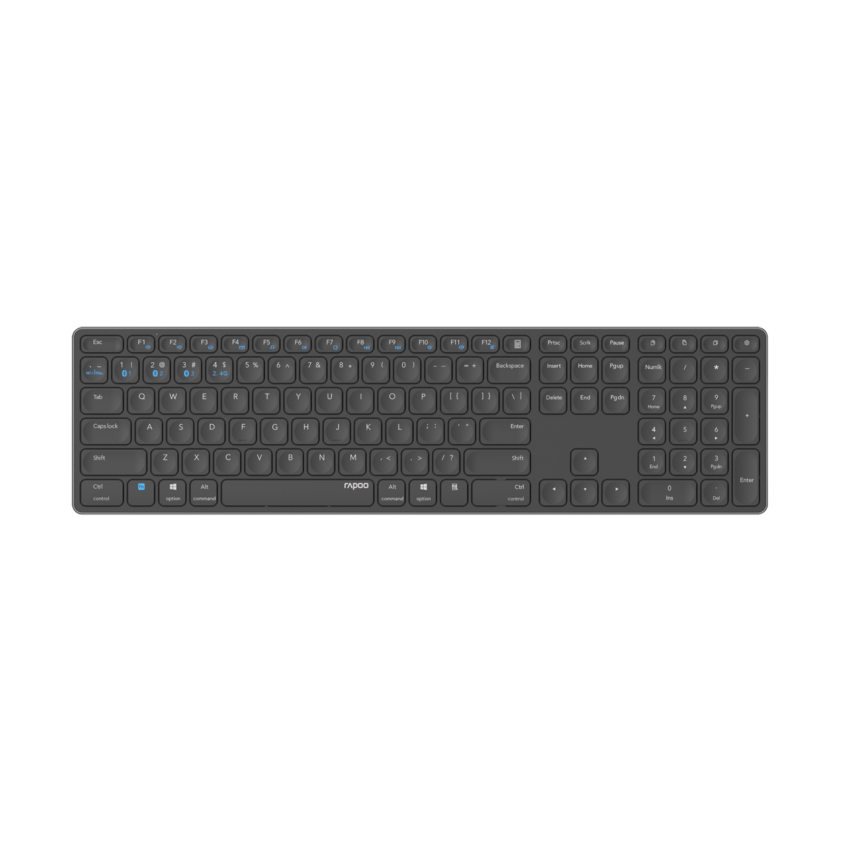 RAPOO E9800M - dunkelgrau (Drahtlose, ultraflache Multimodus-Tastatur, DE-Layou