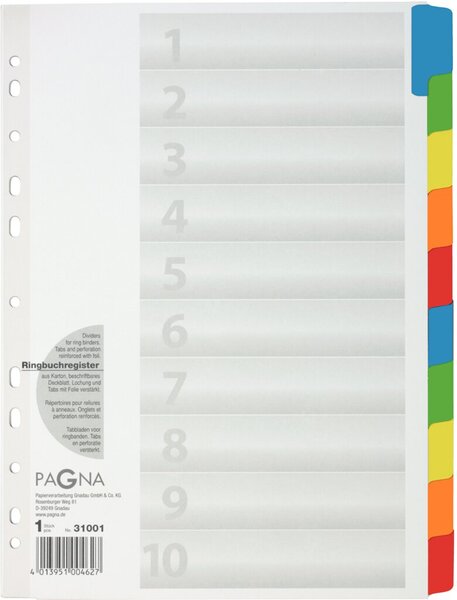 Register 10-teilig, 10-farbig farbigem Karton,