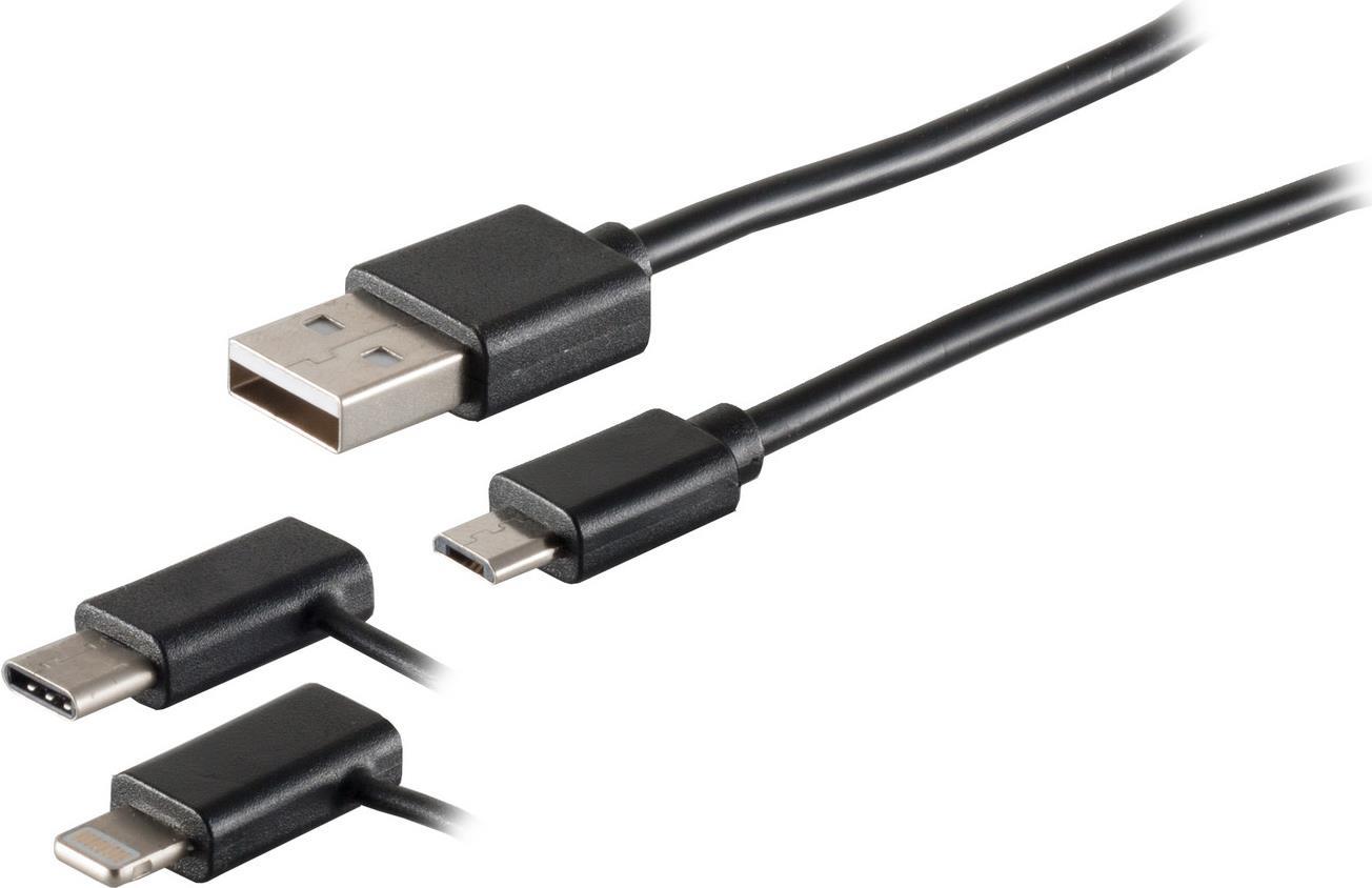 S-CONN USB Lade-Sycn Kabel 3in1 schwarz 2,0m (14-15035)