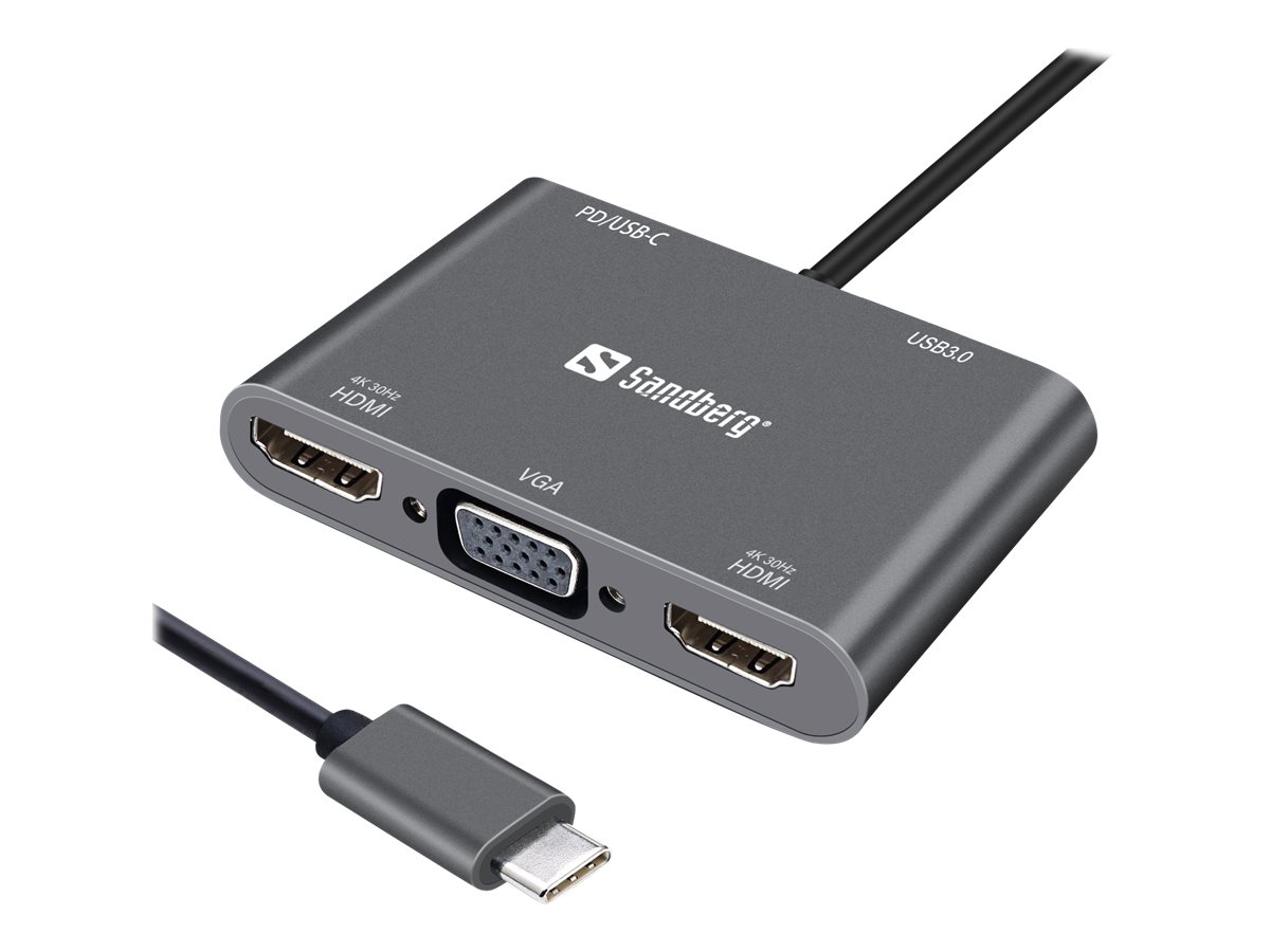 SANDBERG USB-C Dock 2xHDMI+1xVGA+USB+PD