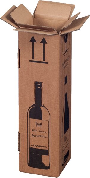 Versandkarton braun für Flaschen, PTZ geprüft, für 1 Flasche