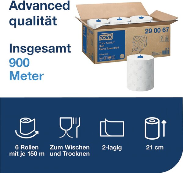6 TORK Handtuchrollen Matic® H1 Advanced 2-lagig weiß