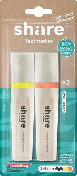 Textmarker neongelb,neonorange, share 2er-Blister, EcoLine