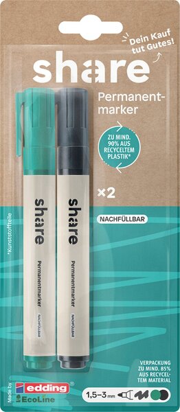 Permanentmarker schwarz,grün, share 2er-Blister, EcoLine