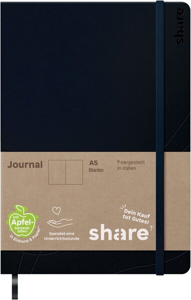 Notizbuch A5 blanko dunkelblau, share 