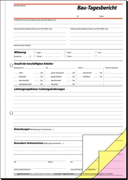 SIGEL Formularbuch "Bautagebuch", A4, 3 x 40 Blatt, SD - für den Markt: D (SD06 SIGEL Formularbuch "Bautagebuch", A4, 3 x 40 Blatt, SD - für den Markt: D (SD06