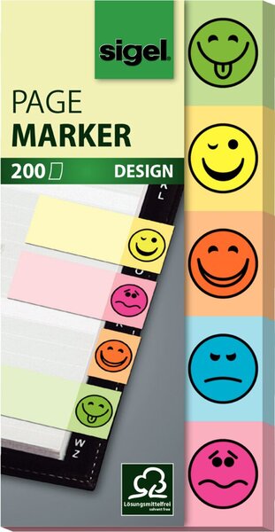 SIGEL Haftmarker "Smile", 5 Motive, 100 x 50 mm, 200 Blatt (HN502) SIGEL Haftmarker "Smile", 5 Motive, 100 x 50 mm, 200 Blatt (HN502)