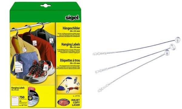 SIGEL Hängeschilder, 27 x 40 mm (A4), weiß, 200 g-qm, MP für Inkjet-Laser-Kopie