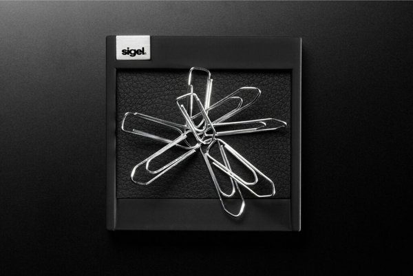 SIGEL Klammern-Spender "cintano:S", saphirschwarz Klammernhalter aus Lederimita