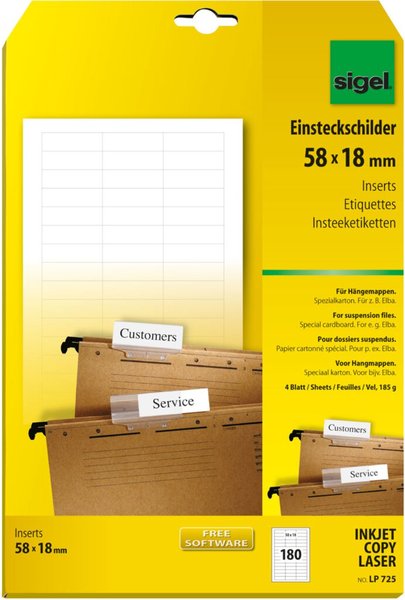 SIGEL LP725 - Aktenetiketten - alle Farben, sortiert - 58 x 18 mm - 185 g/m2 - 