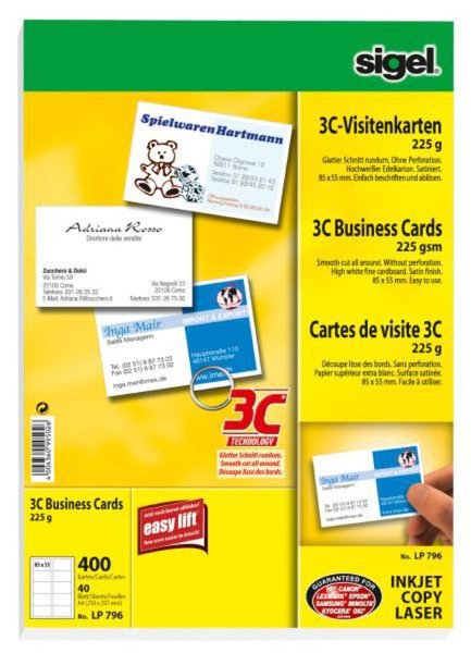 SIGEL Visitenkarten weiß, 400St.; 1 Pack = 400 St.