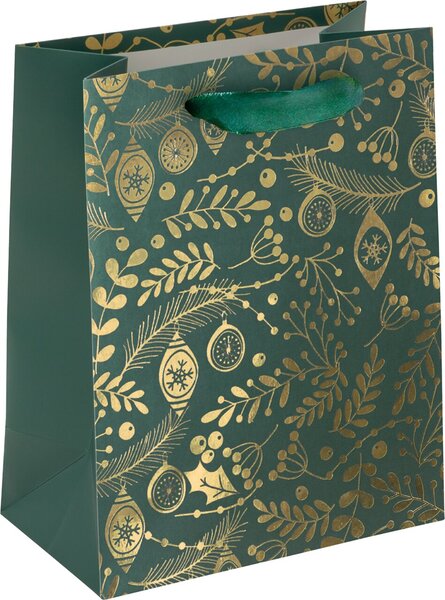 Geschenktasche Small, Golden ornaments on green, matte Oberfläche,