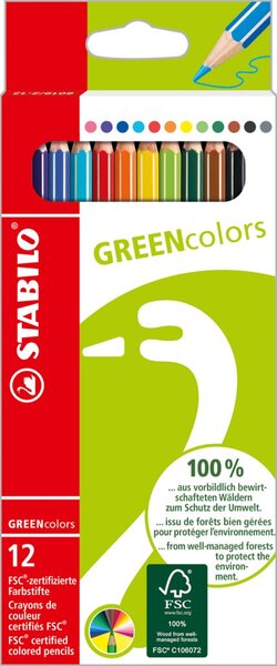 STABILO Buntstifte GREENcolors, 12er Karton-Etui sechseckig, in Schreibfarbe la