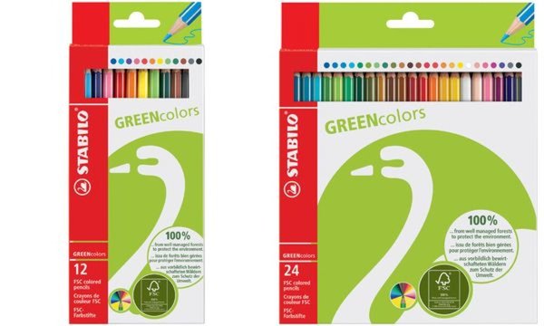 STABILO Buntstifte GREENcolors, 24er Karton-Etui sechseckig, Minenstärke: 2,8 m