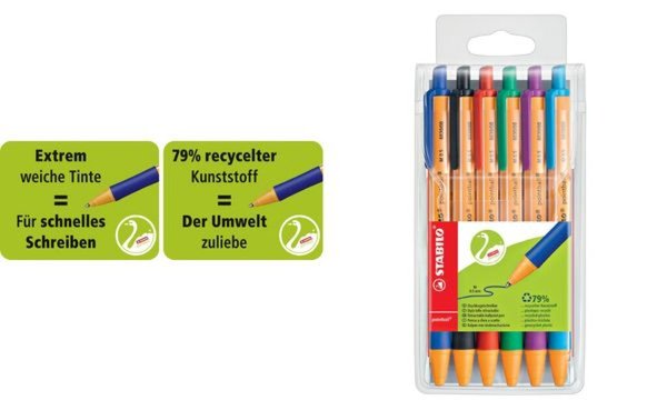 STABILO Druckkugelschreiber pointball, 6er Kunststoff-Etui Schaft: orange/weiß,