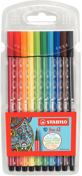 STABILO Fasermaler Pen 68, 10er Kunststoff-Etui Strichstärke: 1,0 mm, geruchsne