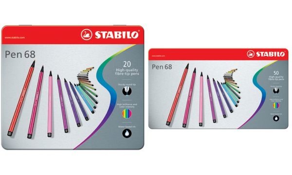 STABILO Fasermaler Pen 68, 10er Metall-Etui Strichstärke: 1,0 mm, geruchsneutra