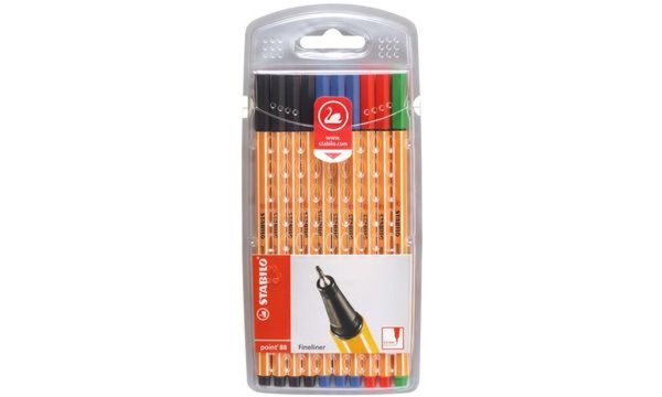 STABILO Fineliner point 88, 10er Office-Etui Seckskant-Form mit Streifendesign,