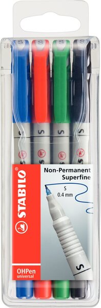 STABILO Folienstift OHPen universal, wasserlöslich, 4er Etui Strichstärke: 0,4 