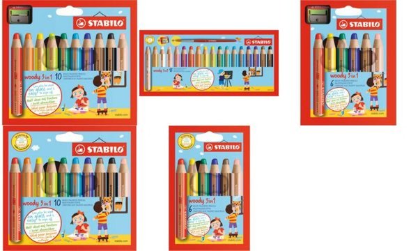 STABILO Multitalentstift woody 7,60cm (3") 1, 18er Karton-Etui inkl. Pinsel, ru