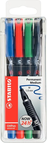 STABILO OHP M Folienschreiber 4er Etui wasserfest Blau/Rot/Grün/Schwarz (843-4) STABILO OHP M Folienschreiber 4er Etui wasserfest Blau/Rot/Grün/Schwarz (843-4)
