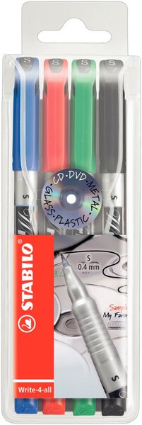 STABILO Permanent-Marker Write-4-all, S, 4er Kunststoff-Etui Strichstärke: 0,4 