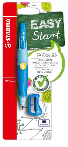 STABILO Schreiblernbleistift EASYergo 3.15 mm, blau für Linkshänder, Schaft: he