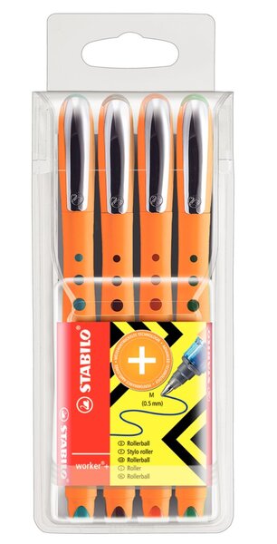 STABILO Tintenroller bionic worker medium, 4er Etui Strichstärke: 0,5 mm, Kappe