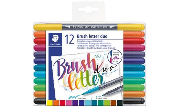 STAEDTLER Doppel-Fasermaler brush letter duo, 12er Etui 2 Spitzen