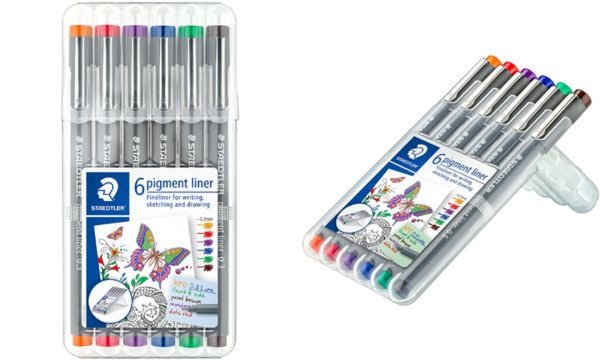 STAEDTLER Fineliner pigment liner 308 6 St./Pack. Orange, Rot, Violett, Blau, G