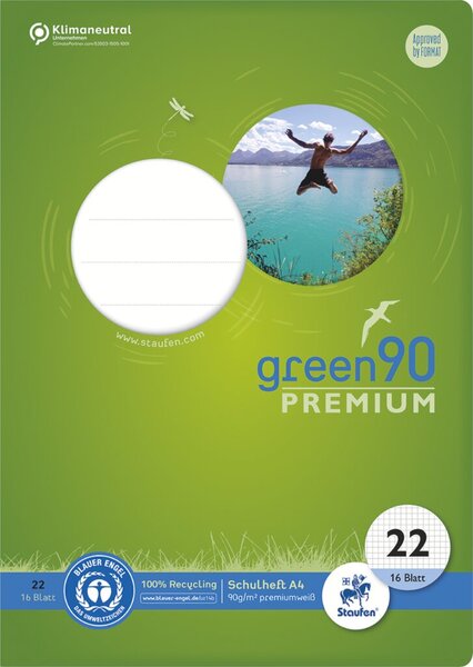 Green Schulheft Lin22, A4, 16 Blatt 90 g/qm, 5 mm, kariert