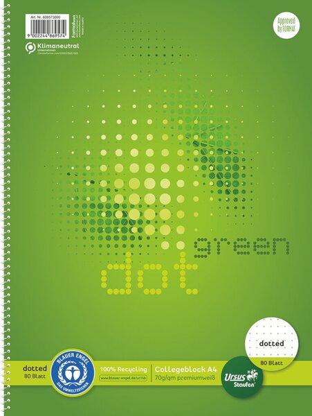 Green Collegeblock A4 80 Blatt 70 g/qm, dotted, 4-Loch