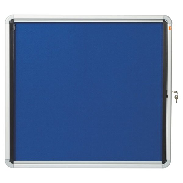 Schaukasten Innen Textilrückwand 6xA4 blau, Klapptür abschließbar