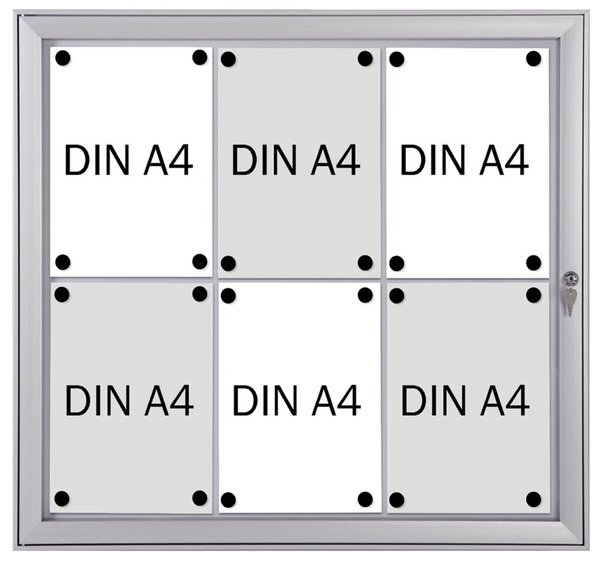Schaukasten Metall/weiß, 6xA4, Sichtmaß: 66 x 61,5cm, Außenmaß: