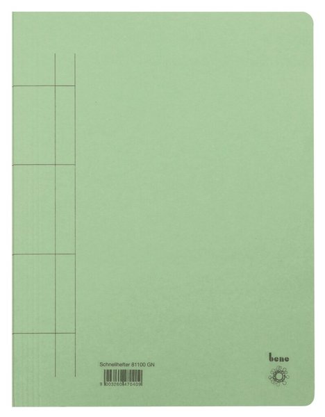 Schnellhefter, A4, 250g/m2, grün kaufm. Heftung, für ca. 250 Blatt
